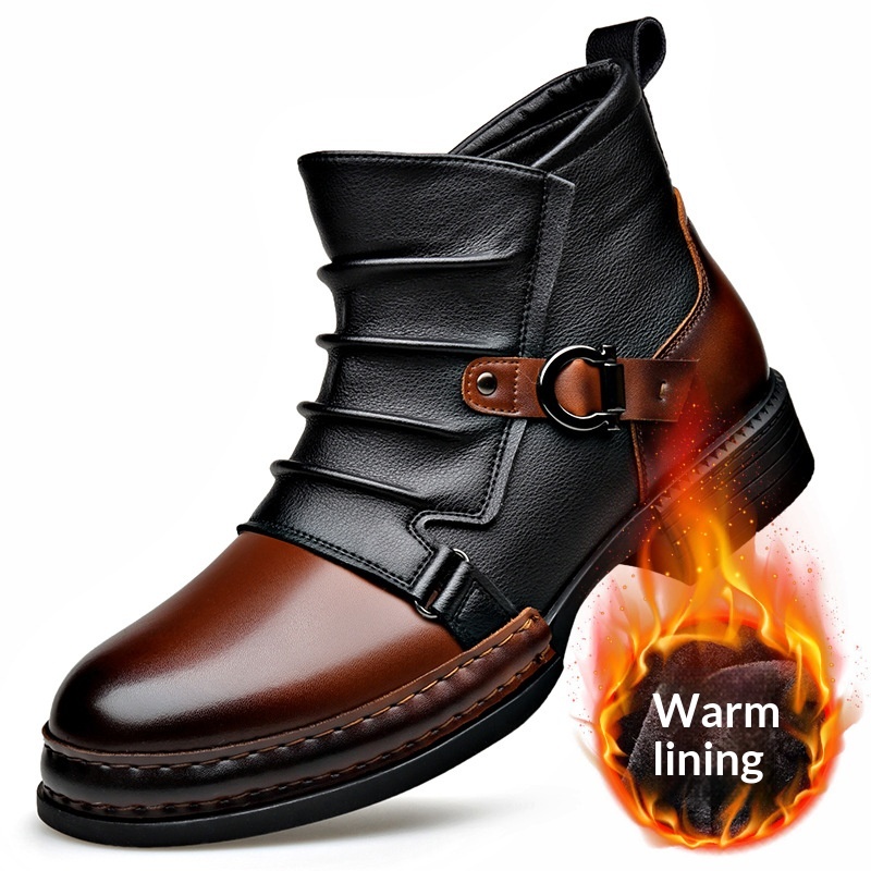 Mens British-style Retro Fleece-Lined Thermal Boots With Side Zipper foto 5