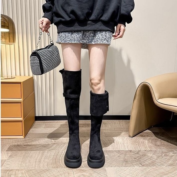 Over-the-knee Folding Long Tube Two-way Wear Boots With Chunky Heels Women's Thick Bottom foto 5