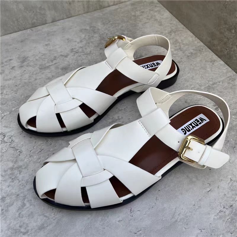 Retro Casual Closed Toe Flat Round-toe Buckle Sandals With Breathable Design And Versatile Back Straps foto 2