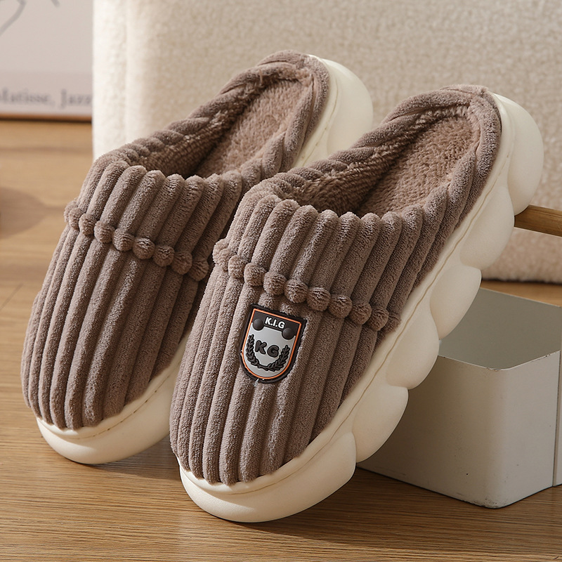 Winter Corduroy Slippers Home Bedroom Floor Plush Shoes Fashion Solid Color Non-slip Slippers For Women Men foto 4