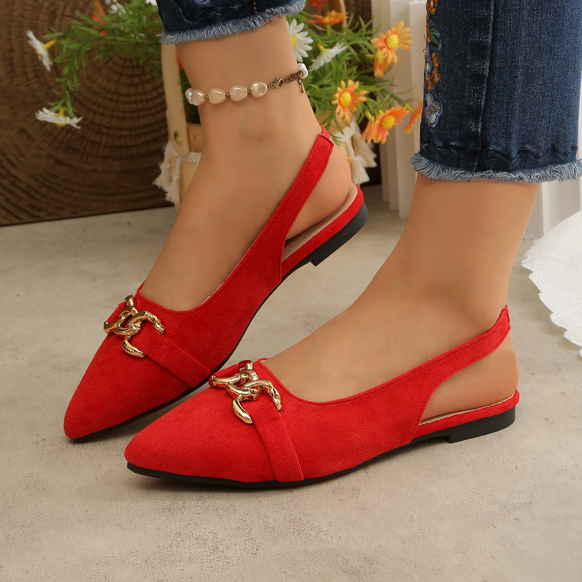 Cross-border Flat-heeled Vintage Closed-toe Sandals Open-back Suede Strappy Sandals With Horsebit Buckles foto 2