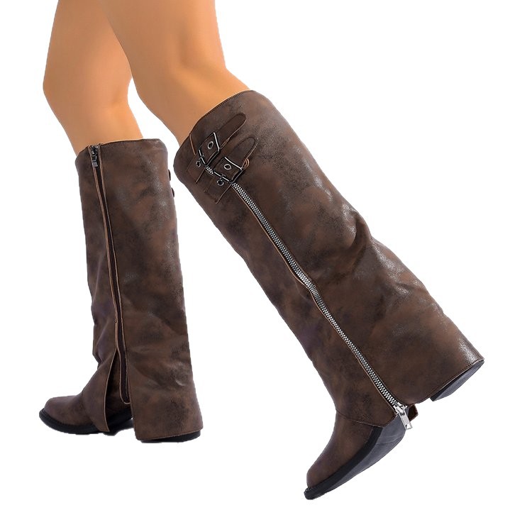 Pointed-toe Vintage Leather-buckle High-heeled Boots For Women
