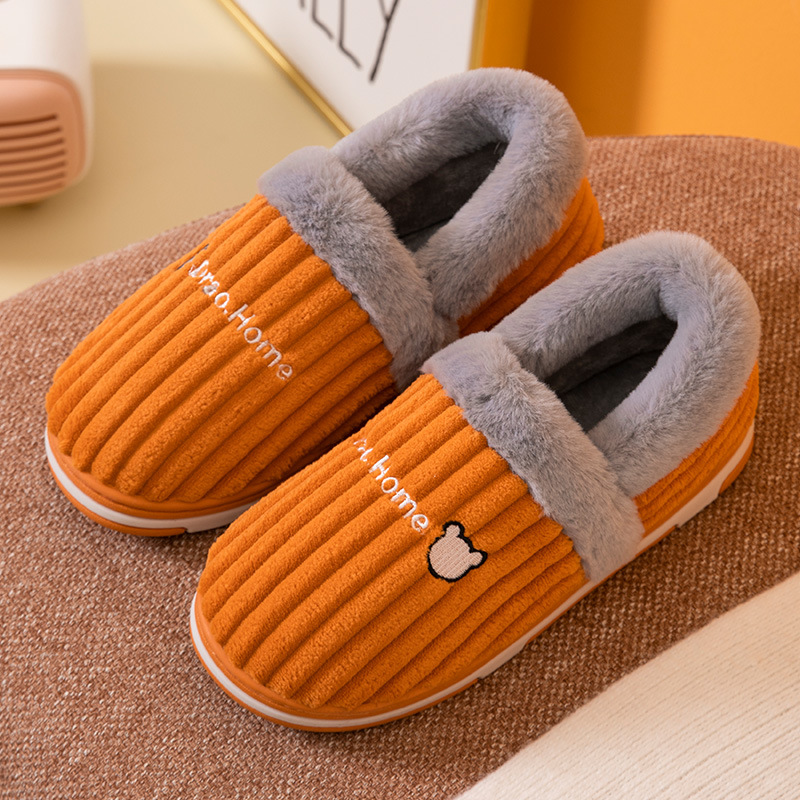 Corduroy Striped Faux Rabbit-Fur Slippers For Couples foto 4
