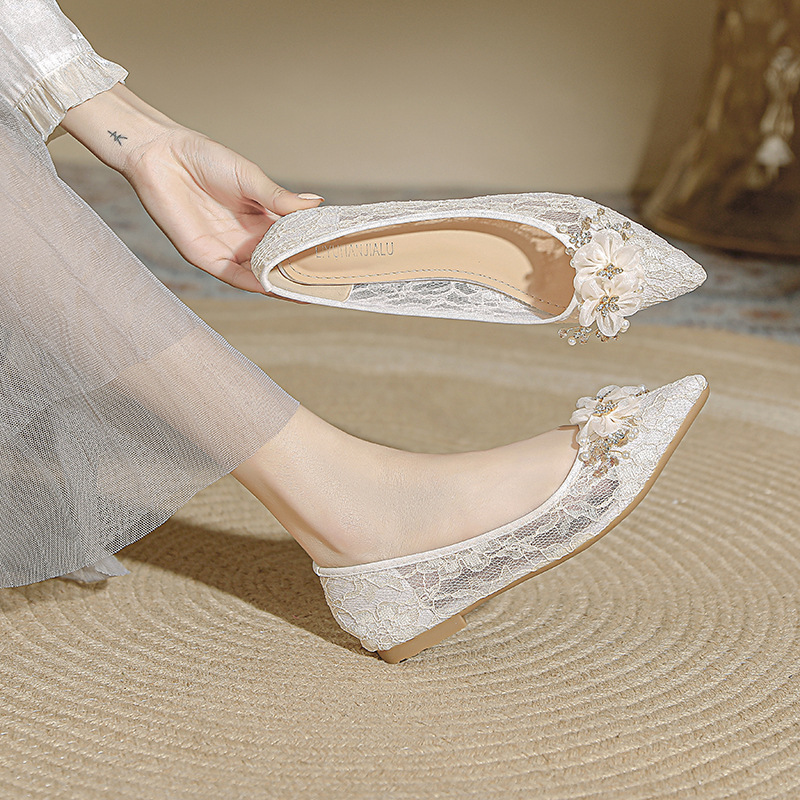 French Ethnic Minority High Sensitivity Apricot Wedding Shoes foto 5