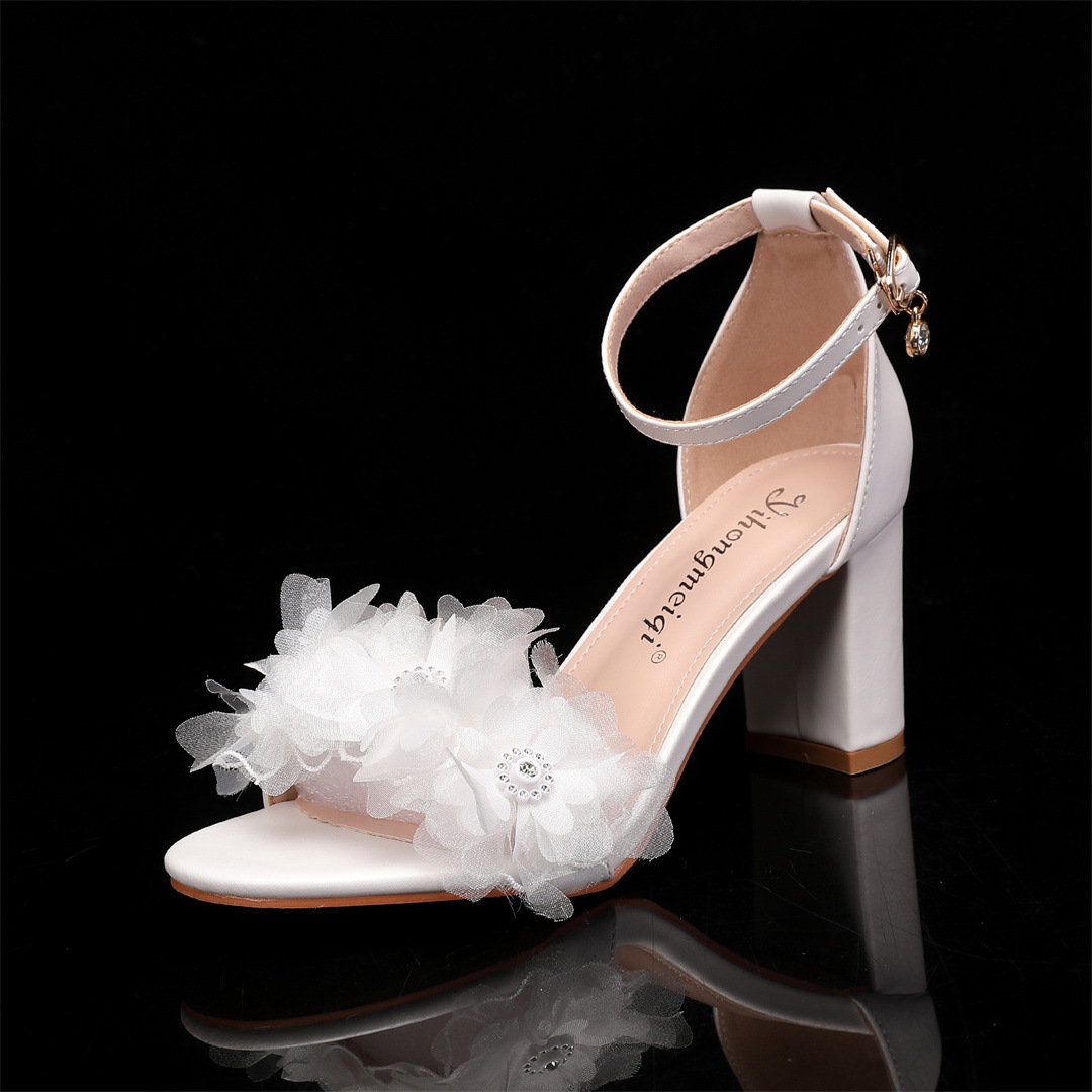 One Strap New Peep Toe High Heels Chunky Heel Low-cut Rhinestone foto 5