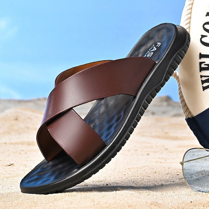Men's Casual Soft Leather Soft Bottom Non-slip Slippers foto 2