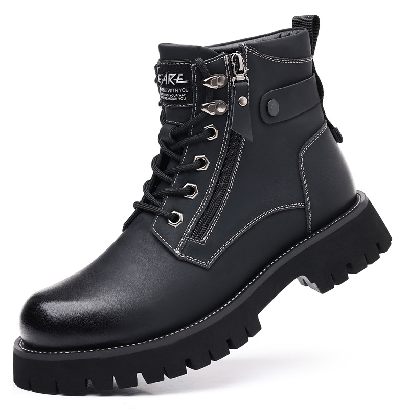 Men's High-top Velvet Thermal Height Increasing Leather Boots foto 4