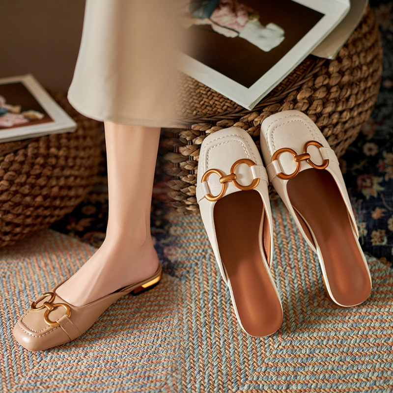 Summer Wear Fashionable Square Toe Korean Style Elegant Flat Heel Ins Slip-on Slippers foto 5