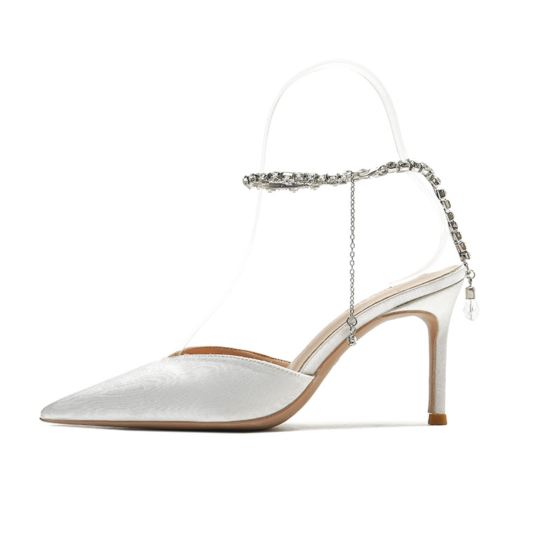 Sharp Pointed Rhinestone Chain High Heels With Fine Heels foto 5