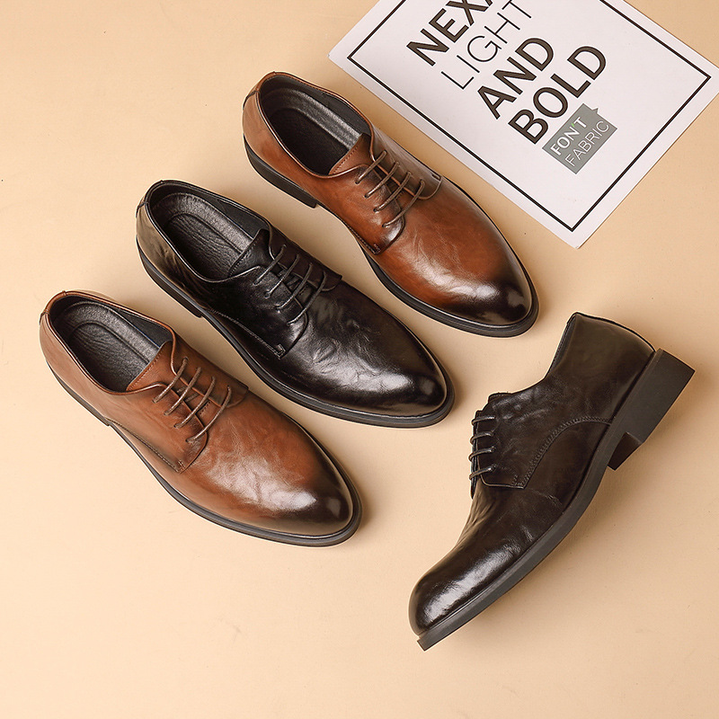Hong Kong Style Retro Scratch Pattern Formal Business Leather Shoes foto 2