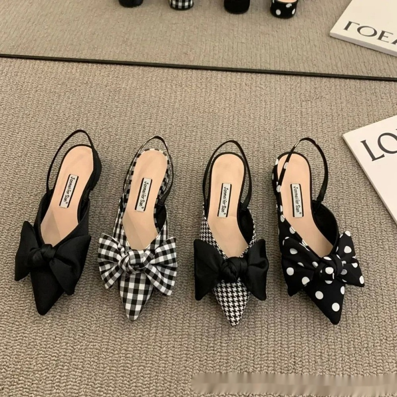 French-style Pointed-toe Bow-embellished Closed-toe Sandals For Women foto 2