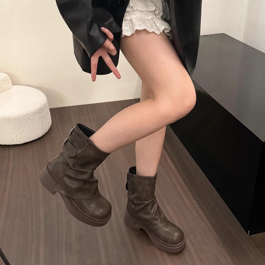British Street Pleated Sleeve Slugged Bottom Boots foto 3