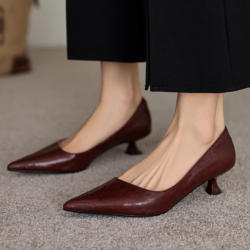Women's Solid Color French Pointed-toe Mid Heel Shoes foto 4