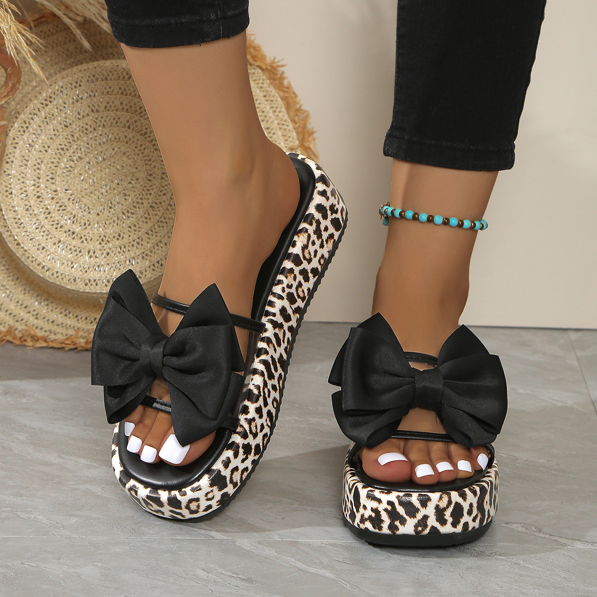 Leopard Print Thick Bottom Female Beach Slippers