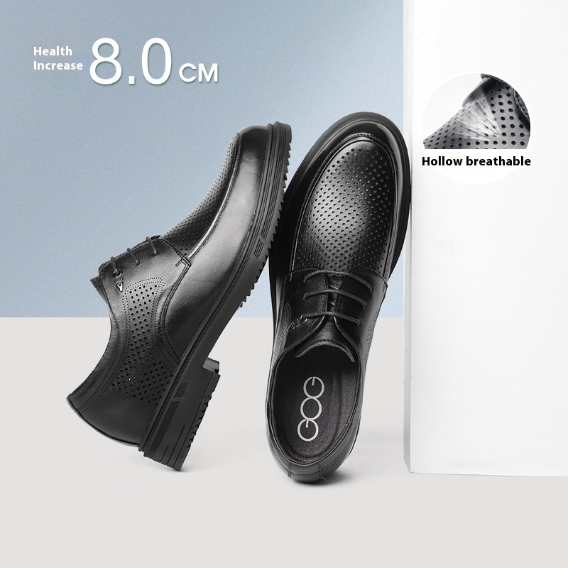 Height Increasing Insole 8cm Business Formal Wear Derby Shoes Genuine Leather Men's Shoes foto 3