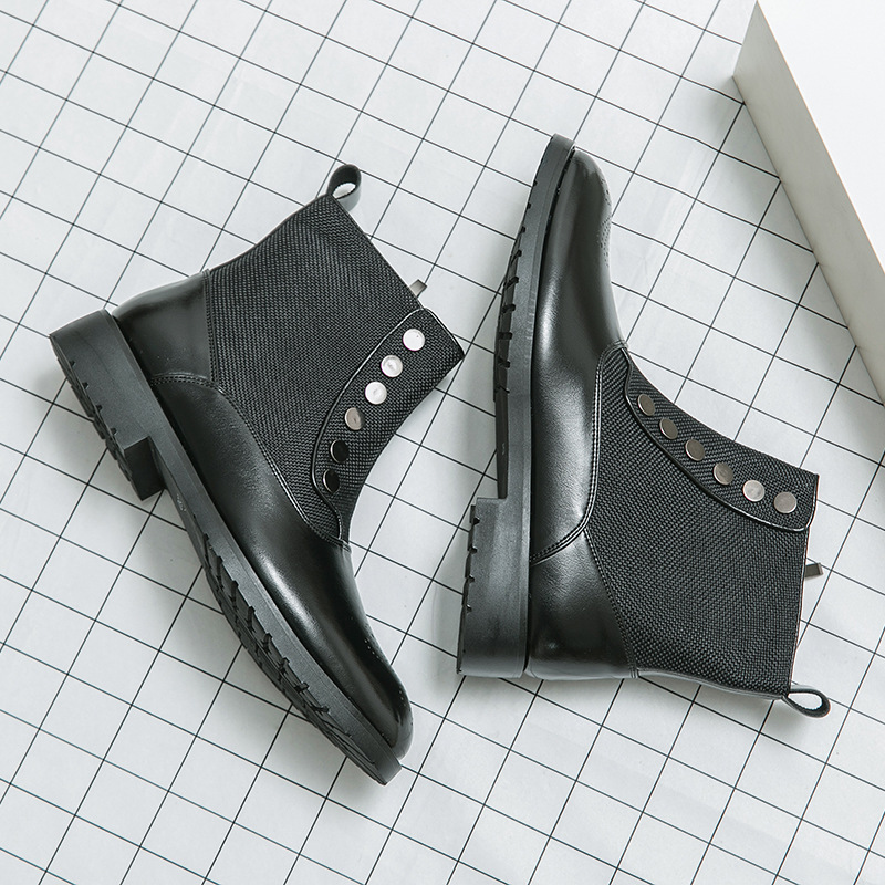 Cloth Stitching High Top Wild British Martin Casual Men's Leather Shoes foto 2