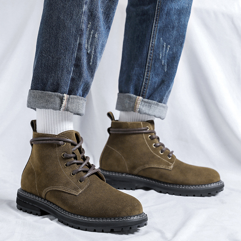 Suede Leather Autumn And Winter Mid-top Boots foto 4