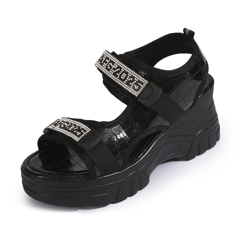 Womens Rhinestone Lettered Wedge-Heel Casual Sandals foto 4
