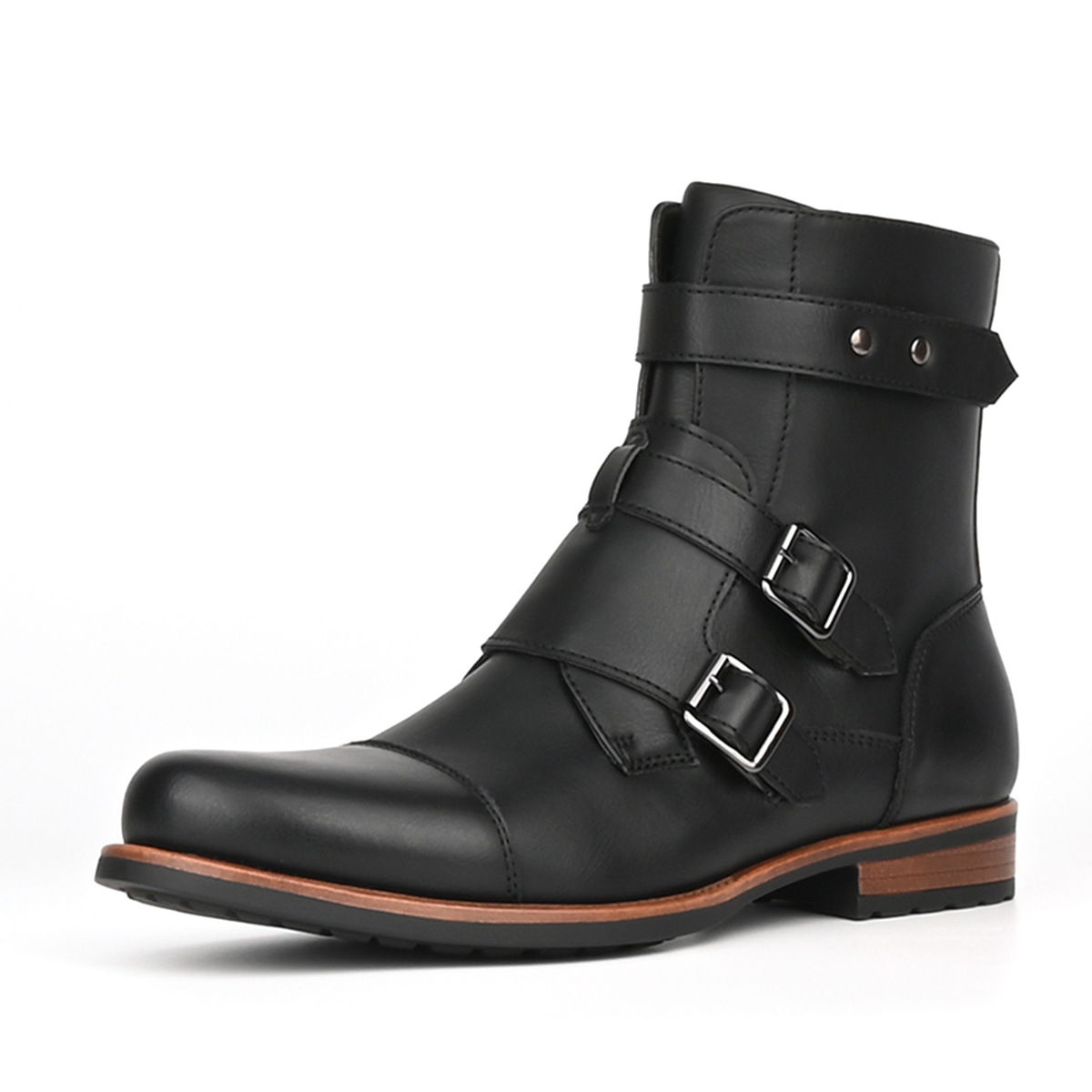 Mens Minimalist Vintage Metal-buckle Side-zip Low-heeled Denim Boots