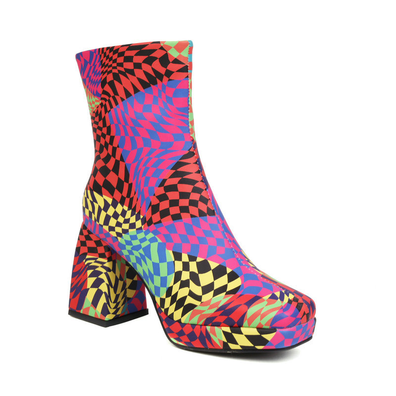 Square Toe Short Tube Women's Boots Printed Fabric foto 2