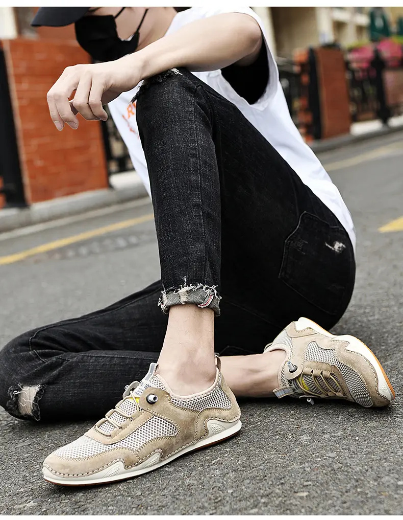 Summer Breathable Real Pigskin Slip-on Casual Shoes foto 5