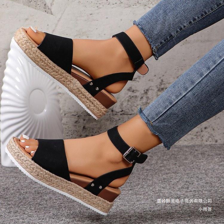 Women's Hemp Rope Wedge Peep Toe Sandals foto 4