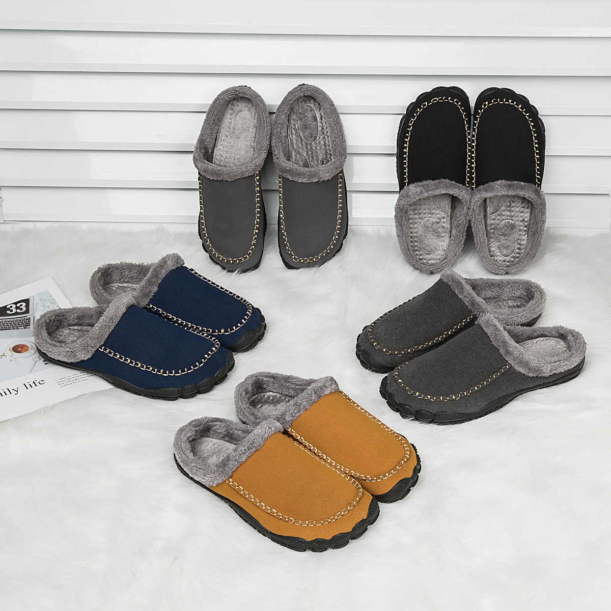 Men's Winter Warm Slippers Lightweight Anti-slip Cozy Fuzzy Winter House Slippers Wide Indoor Outdoor Shoes foto 5