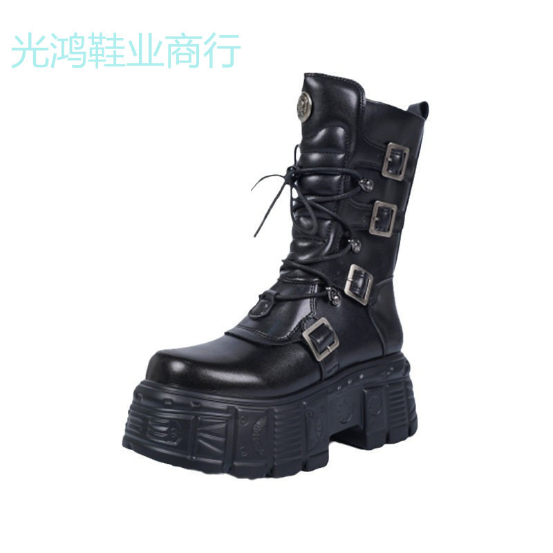 Dark Punk Metal Tank Platform Lace-up Middle Boots Gothic Martin Boots foto 5
