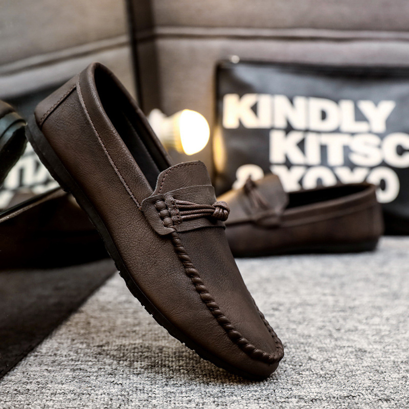 Korean Style Men's Casual Leather Shoes Soft Bottom foto 2