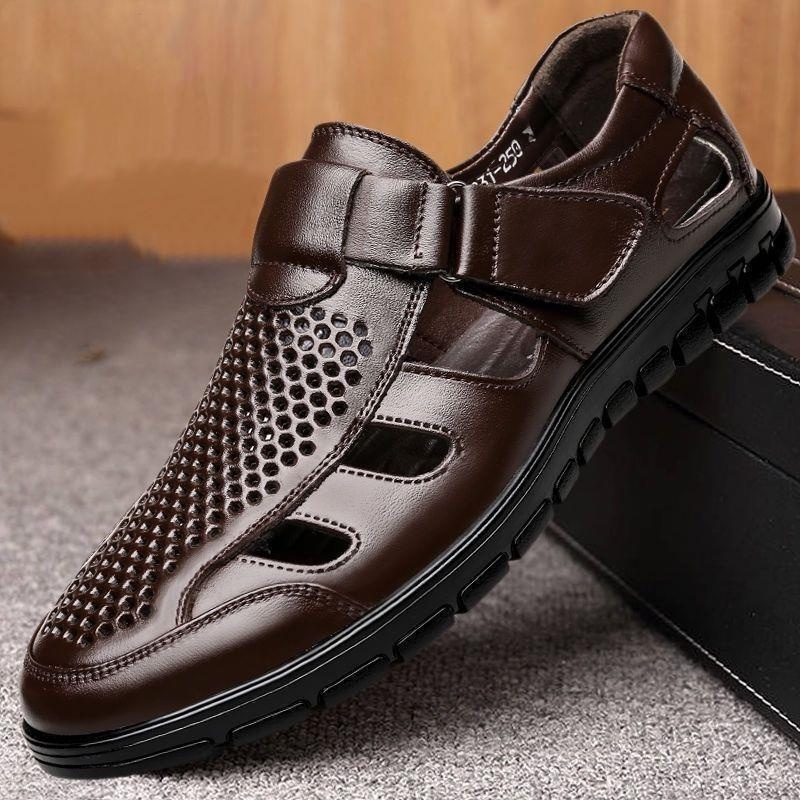 Men's Business Casual Hollow Work With Holes Leather Sandals foto 5