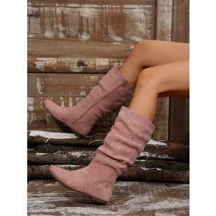 Plus Size Women's Side Zipper Pleated Pile Style Boots foto 4