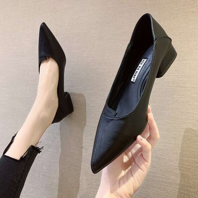 New Spring Versatile Low-cut Women's Mid Heel Chunky Heel Pointed-toe Soft Bottom Work Shoes foto 2