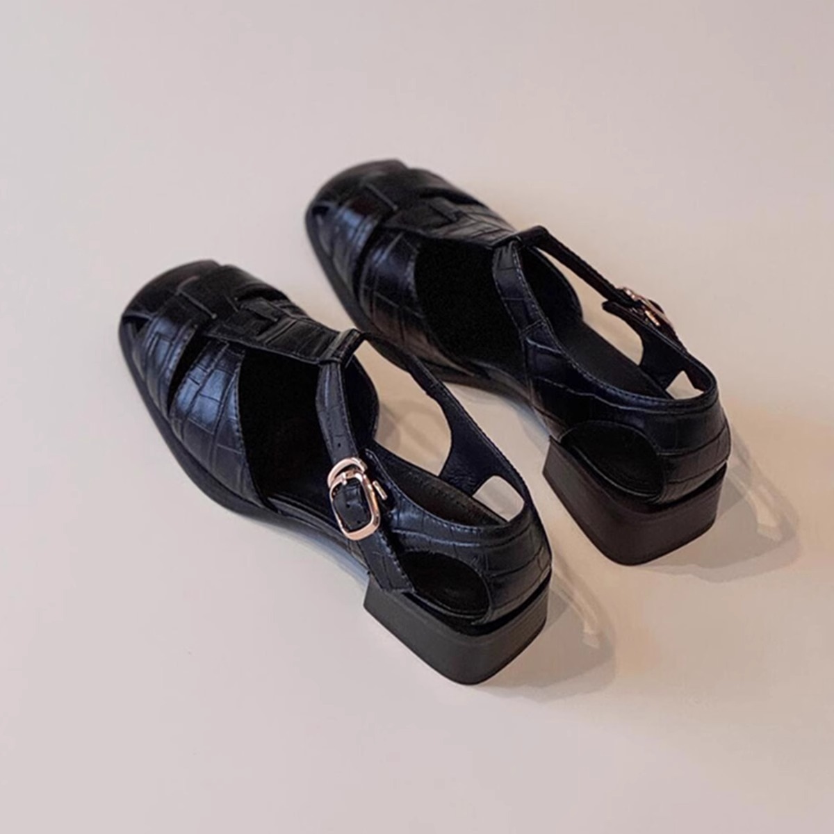 French Style Vintage Weave Roman Shoes For Women foto 2