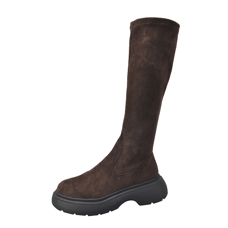 Womens Fashionable Round-toe Suede Chunky-soled Boots foto 5