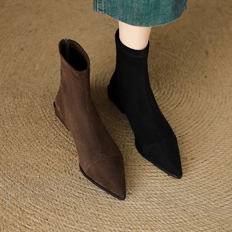 Stretchy Plus-size Fleece-lined Warm Pointed Suede Martin Boots foto 5