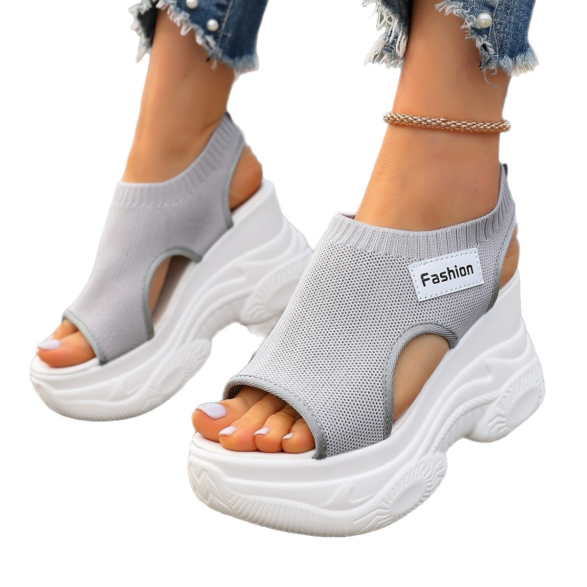 Summer Fishmouth Chunky Wedge Sandals Women's Casual Breathable Footwear Daily Shoes foto 3