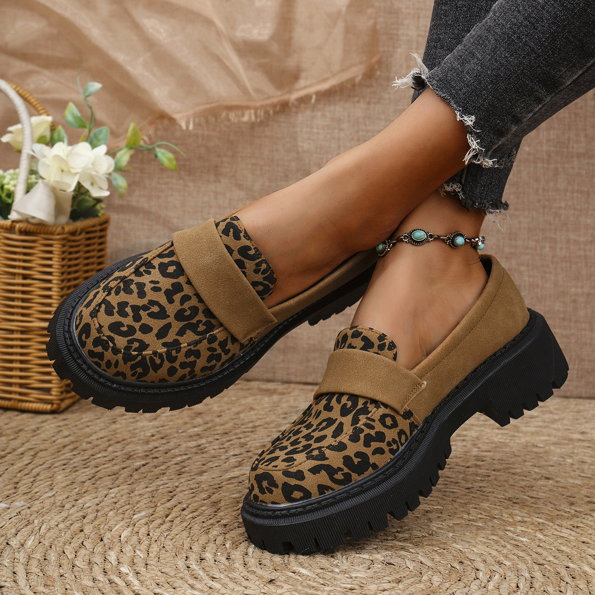Plus-size Leopard-print Loafers Fall Slip-on Design foto 3