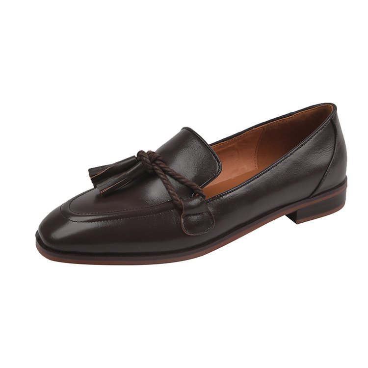 Vintage Leather Women's Round Head Tassel Low-cut Shoes foto 2
