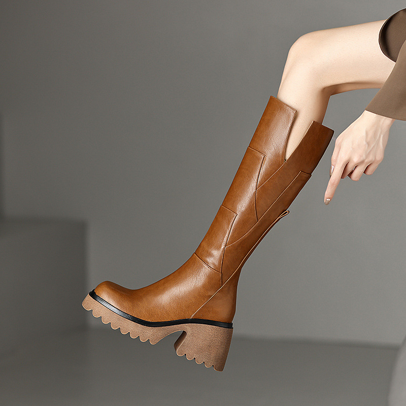 Brown Women's Platform Below The Knee Boots foto 5