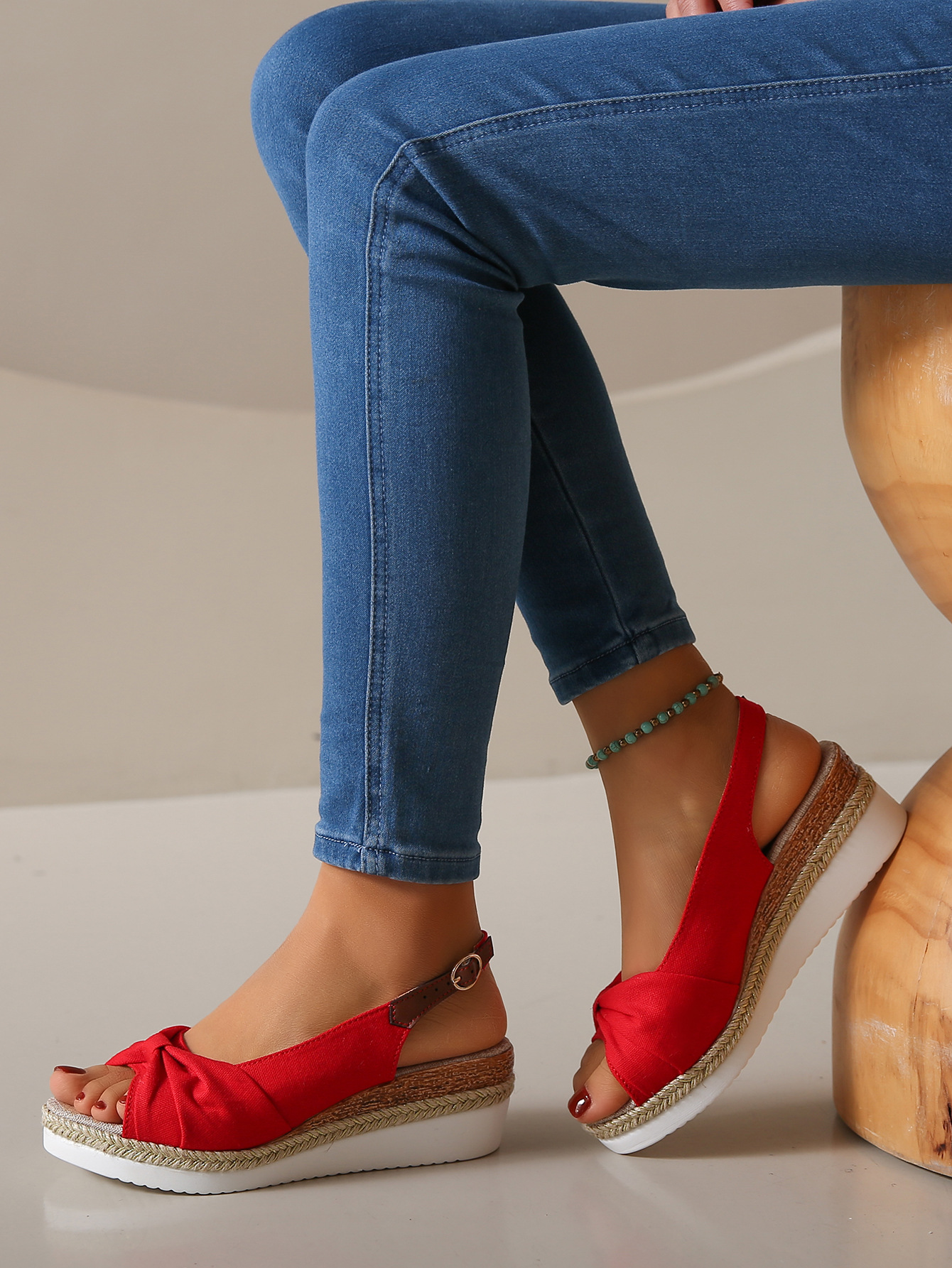 Plus Size Women's Flat Wedge Peep Toe Casual Sandals foto 2