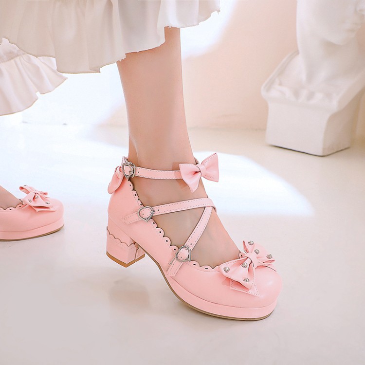 Women's Retro Cute Bow-clasp High Heels foto 5
