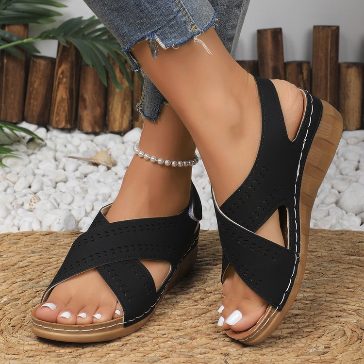 Plus Size Wedge Women's Back Strap Velcro Sandals foto 4