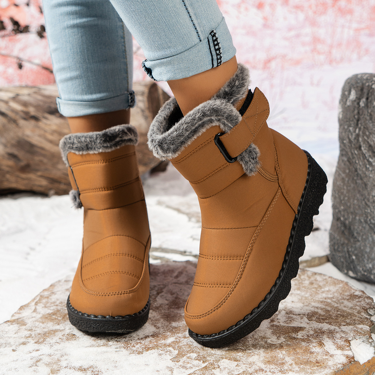 Women's Snow Boots With Rabbit Fur And Velcro Closure foto 5