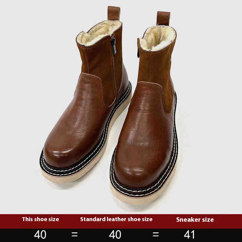 Men's Real Leather With Fleece Lining Sheepskin Fur Snow Boots foto 3