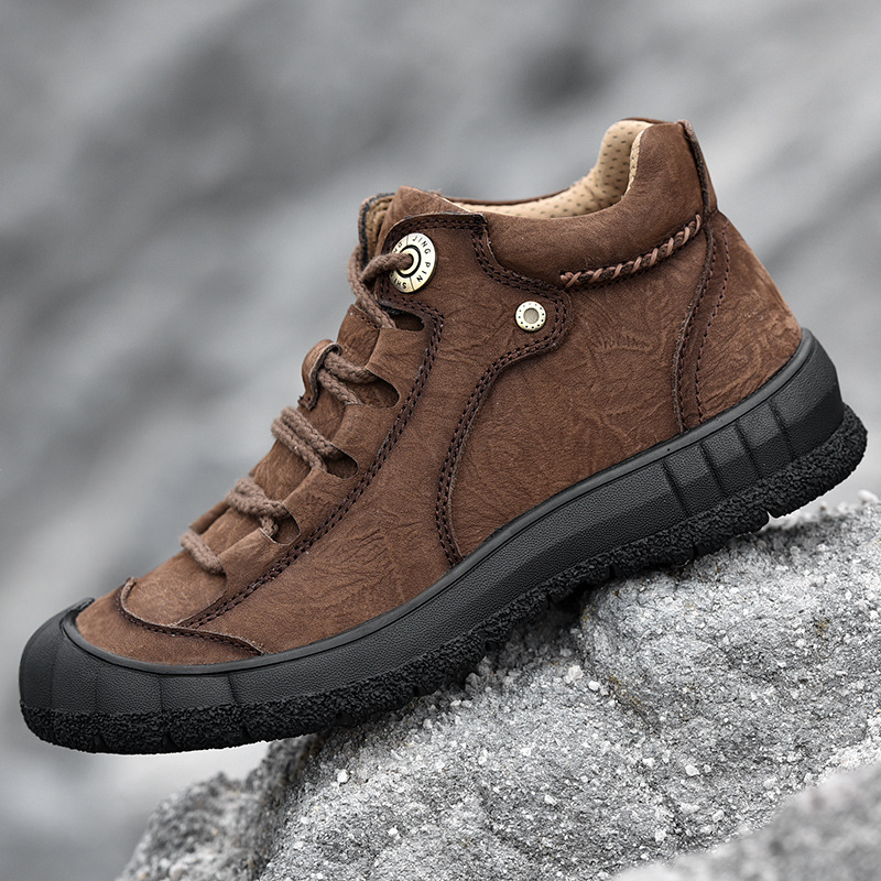 Genuine Leather Mid-top Men's Shoes Closed Toe Anti-kick Outdoor Leisure foto 3