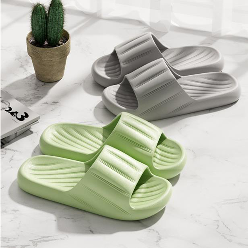 Fashion Solid Color Striped Home Slippers Summer Thick Bottom Non-slip Bathroom Slipper Women Men Couples Shoes foto 4