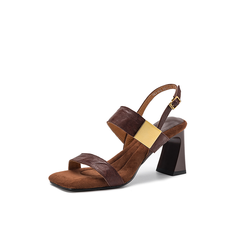 Women's Handmade Full-Grain Sheepskin Block Heel Sandals, Square-Toe Slingback Heels With Pigskin Lining & Non-Slip TPR Sole foto 2