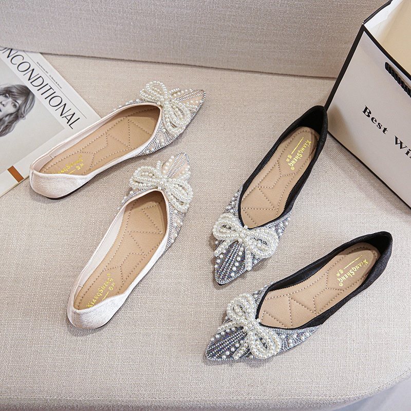 Pearl Rhinestone Bow Pointed Pumps Women foto 4
