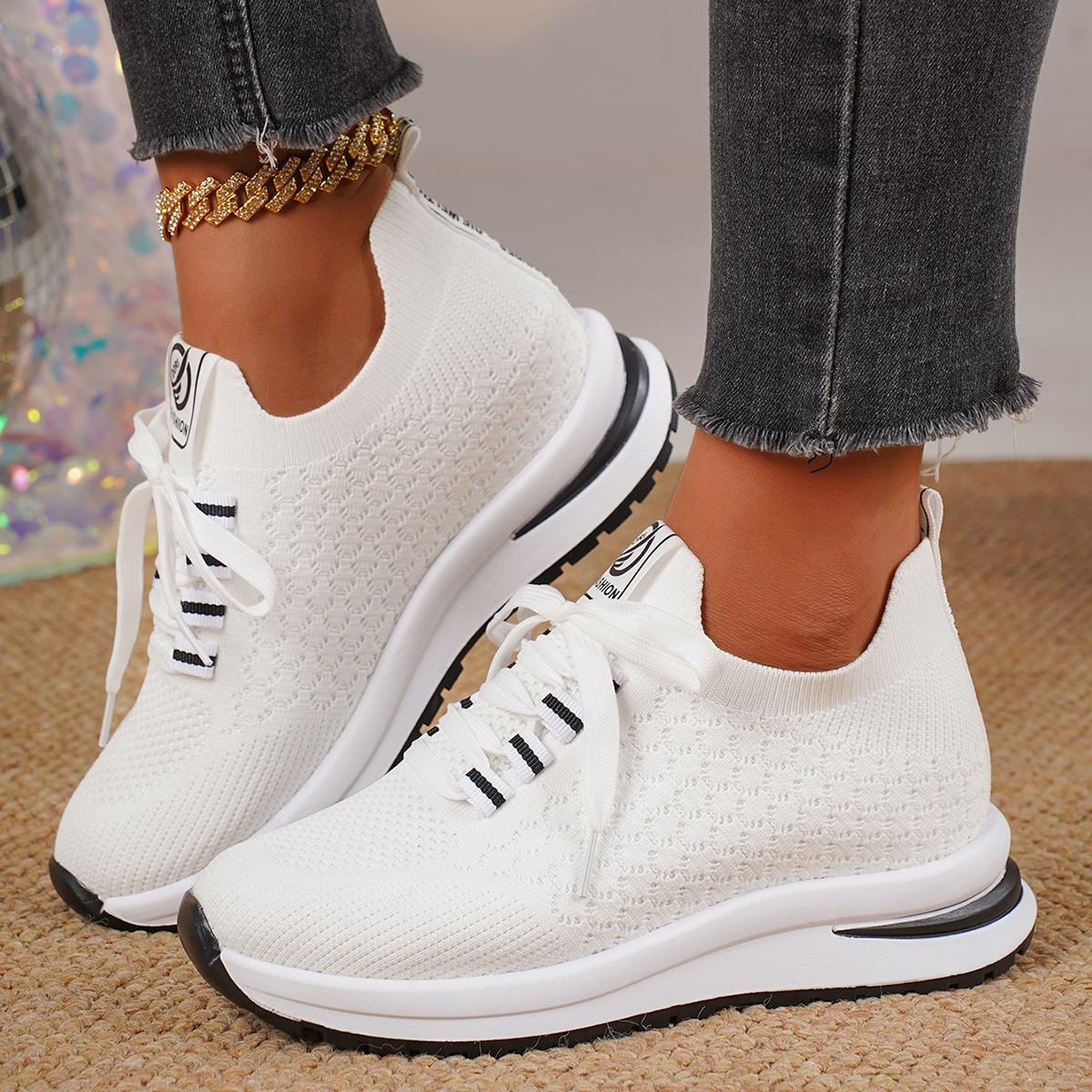 Plus Size Fashion Platform Flat Pumps Women's Casual Lace Up Mesh Sneaker foto 4