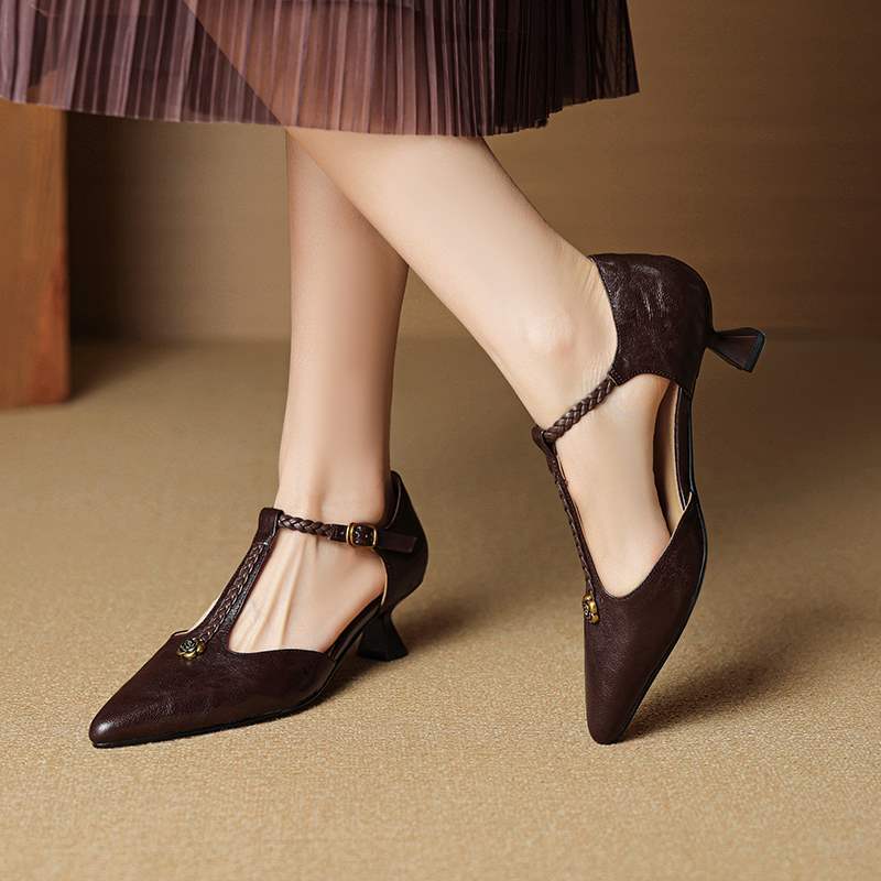 French Retro Camellia-Embellished Ballet Flats With Stiletto Heels foto 5